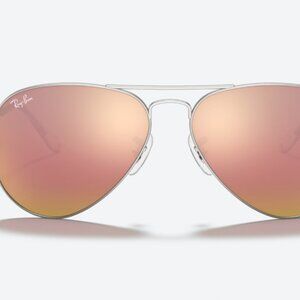 Ray-Ban Aviator Sunglasses Silver Frame Pink Rose Mirror Lenses + Case